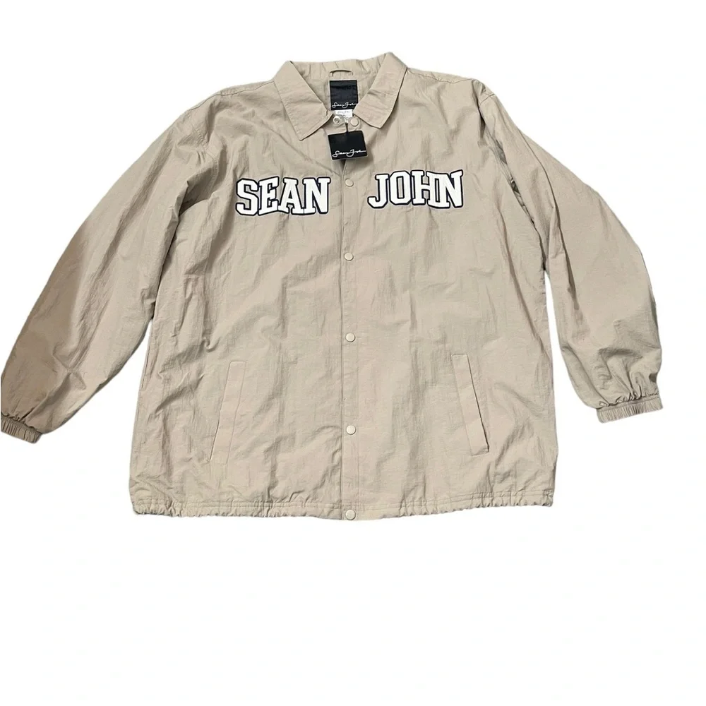 Sean John Men's Spell Out Khaki Tan Military Button Jacket‎ - Size XL